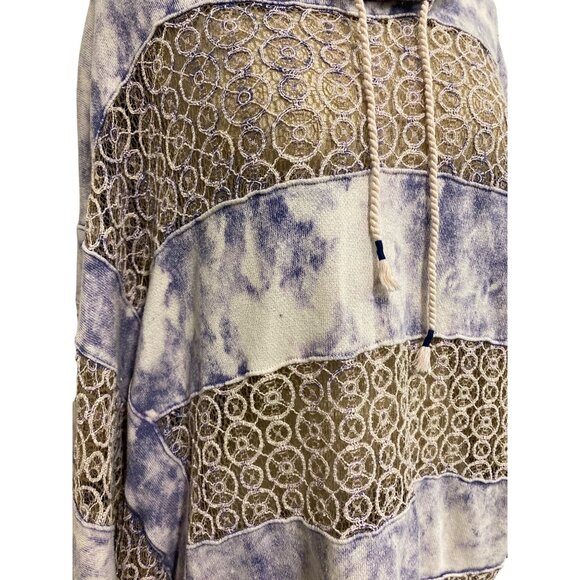 Free People Poncho Sweater Boho Chic Women Hoodie Poncho With Lace Tie-Dye Patte - Picture 4 of 9